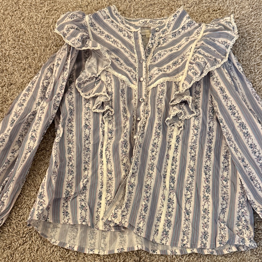 LoveShackFancy Blue and White Striped Blouse